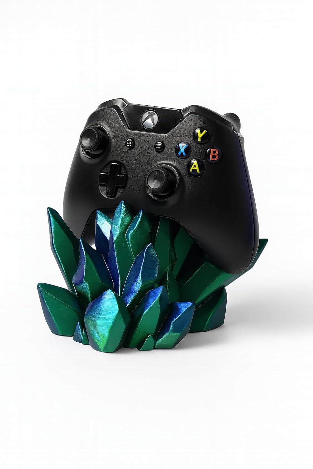 Crystal Controller Stand - Universal Game Controller Holder - Decorative Display for Xbox, PlayStation, Switch - Gamer Gift, Blue Green