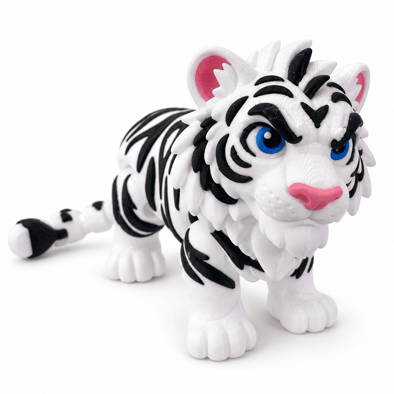Articulated White Tiger Figurine with Movable Head