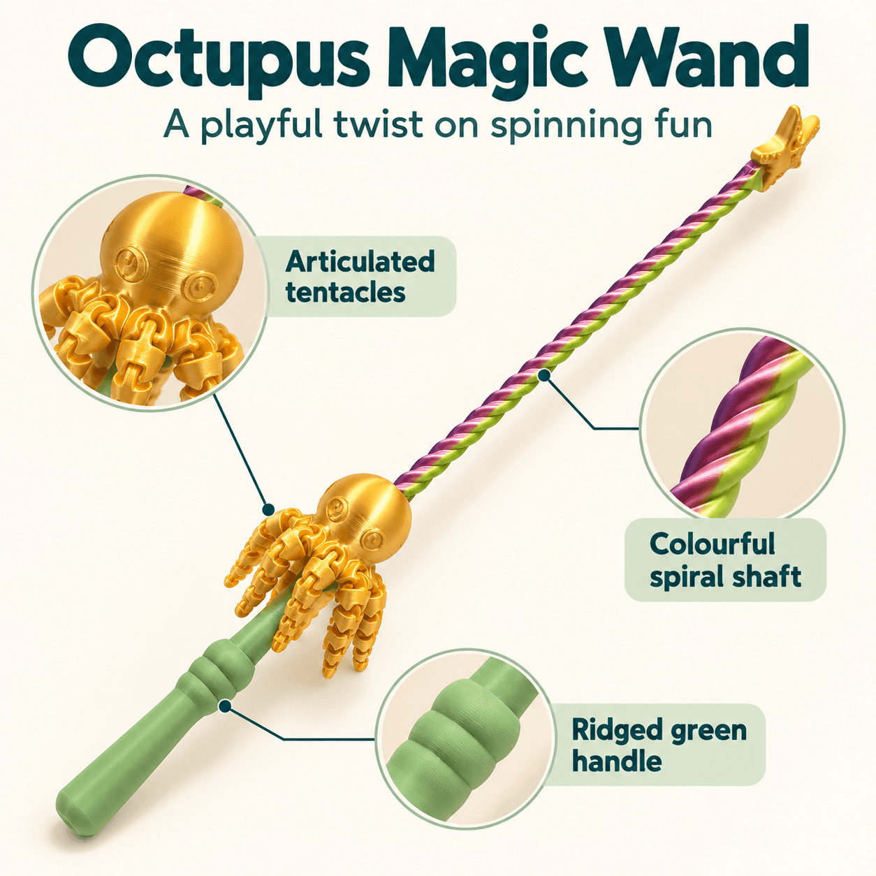 Octupus Magic Wand Spinning Octopus Toy with Articulated Tentacles — image 2