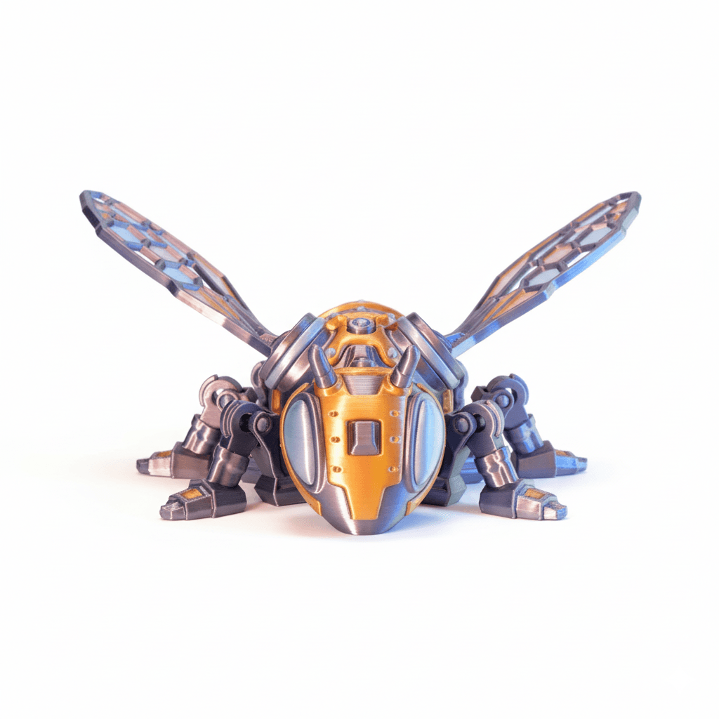 Articulated Mechanical Bee – 3D Printed Cyber Bee Robot – Poseable Robot Insect Figure – Steampunk Mechanical Animal Desk Toy – Unique Gift for Tech Lovers (Cyber Bee)