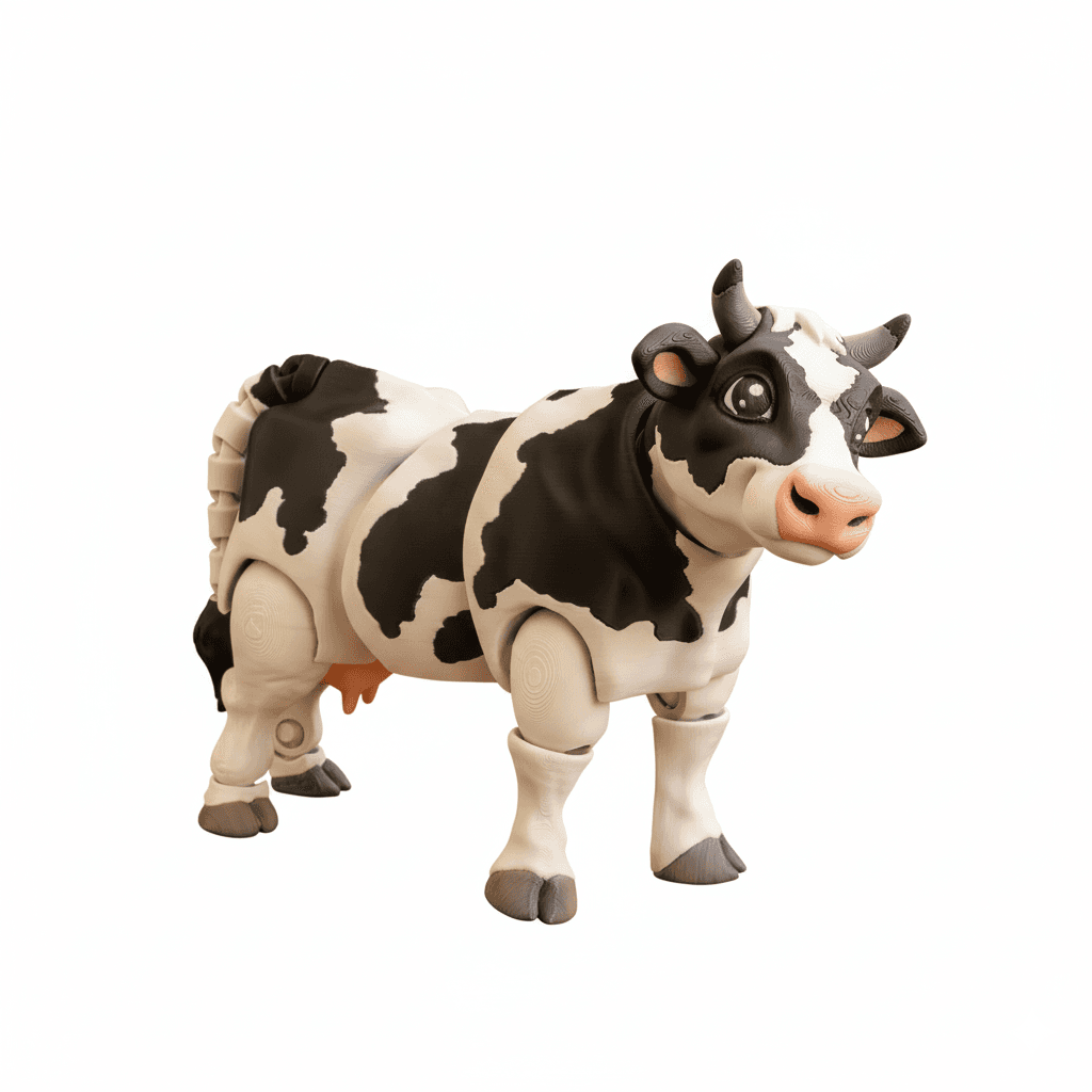 Articulated Dairy Cow Toy, 3D Printed Farm Animal Figure, Flexible Cow Desk Toy, Cute Collectible, Unique Gift for Kids and Animal Lovers