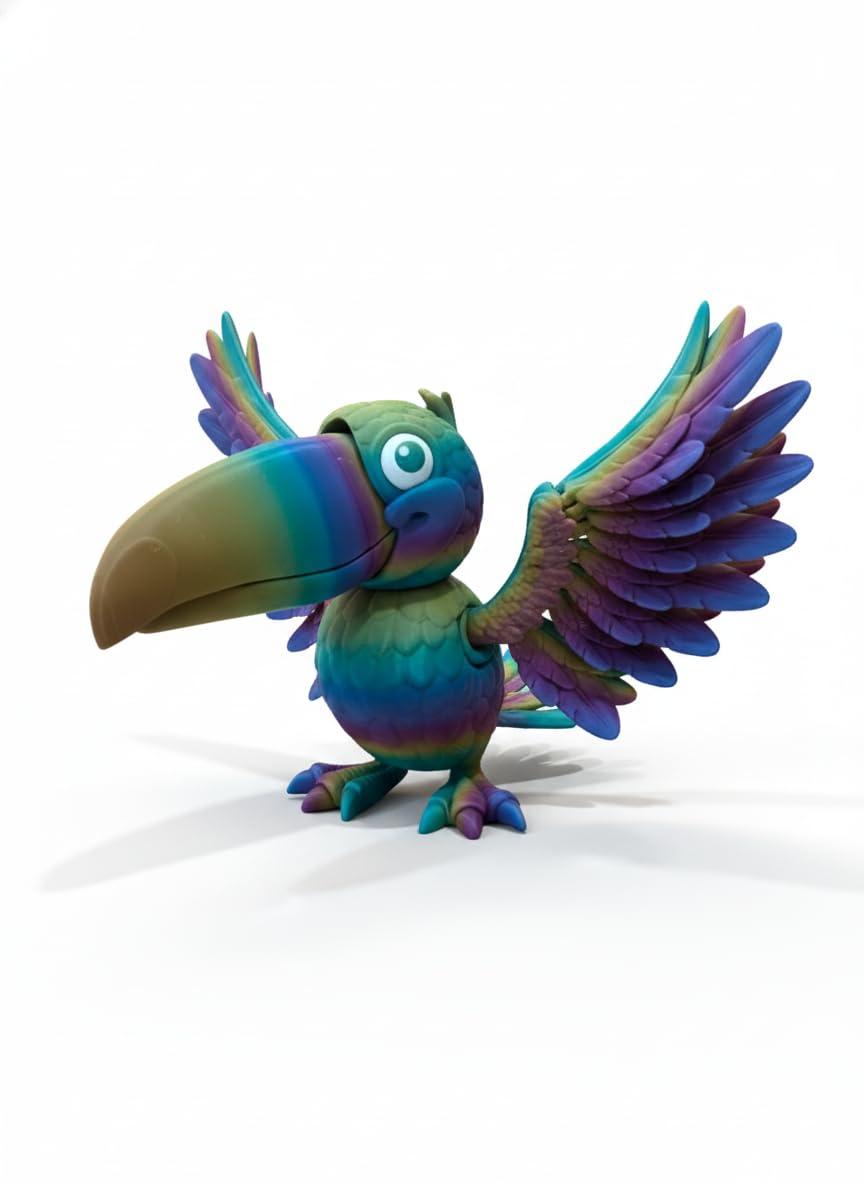 Animal Toys for Kids Fully Articulated Rainbow Bird Toy 3D Printed Flexible Fidget Animal Toy | Colorful Desk Figurine with Movable Wings & Head for Kids & Collectors