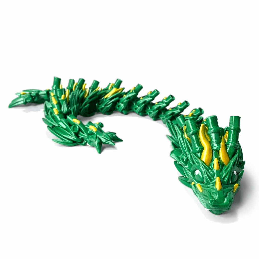 Articulated Bamboo Dragon Fidget Toy – Flexible 3D Printed Dragon Figure for Stress Relief, Desk Decor, and Gift for Kids & Adults, 31 cm, Green and Gold