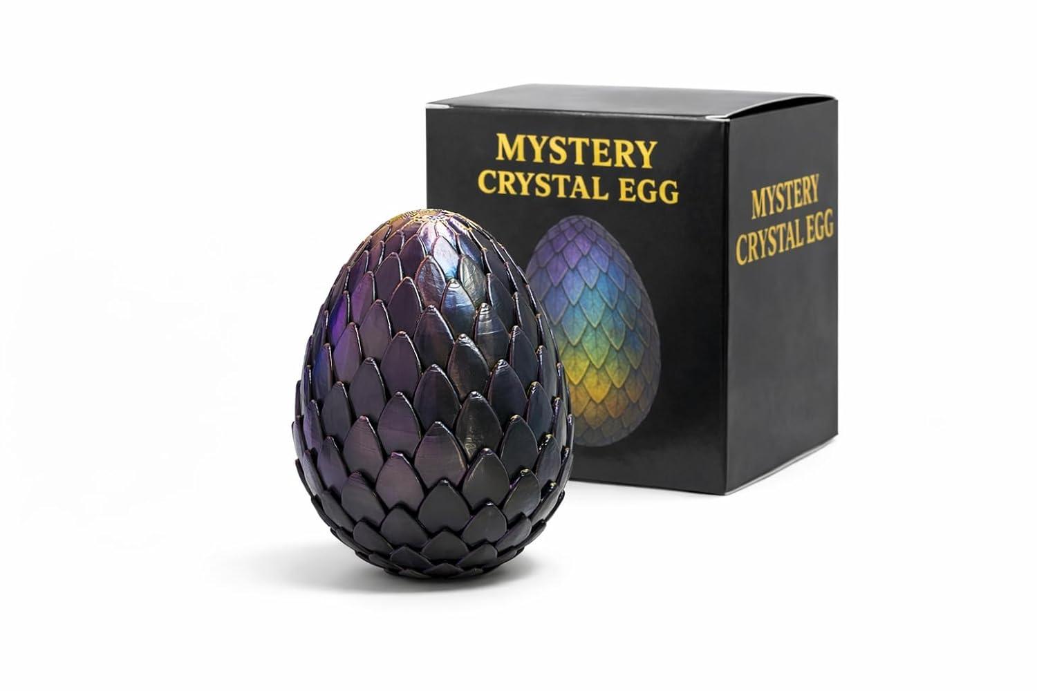 3D Printed Mystery Crystal Dragon Egg with Surprise Baby Inside, Articulated Fidget Toy, Collectible Gift for Kids, Black Purple & Gold, Intriguing Design for Imaginative Play