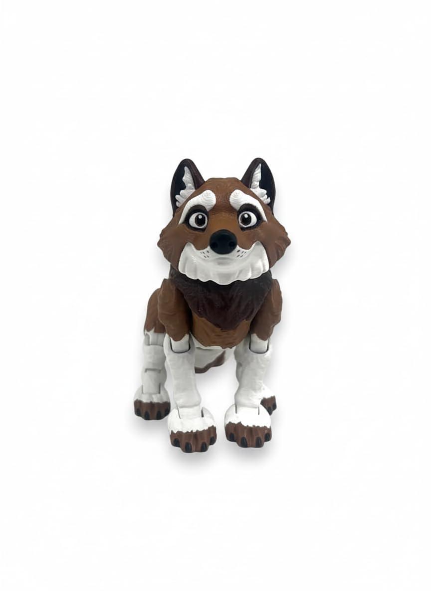Action Figures Articulated Wolf Animal Figure Toy | Posable 3D Printed Collectible Figure for Kids, Desk Decor & Hobby Display | Flexible Brown Wolf Figurine