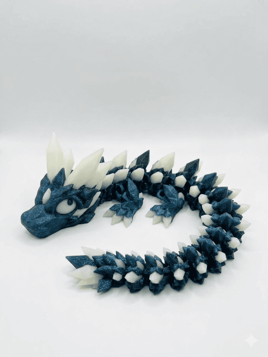 Glow-in-the-Dark Crystal Dragon – Articulated 3D Printed Flexible Dragon Toy – Poseable Fantasy Dragon with Glowing Crystal Spikes – Desk Toy Collectible Gift for Dragon Lovers
