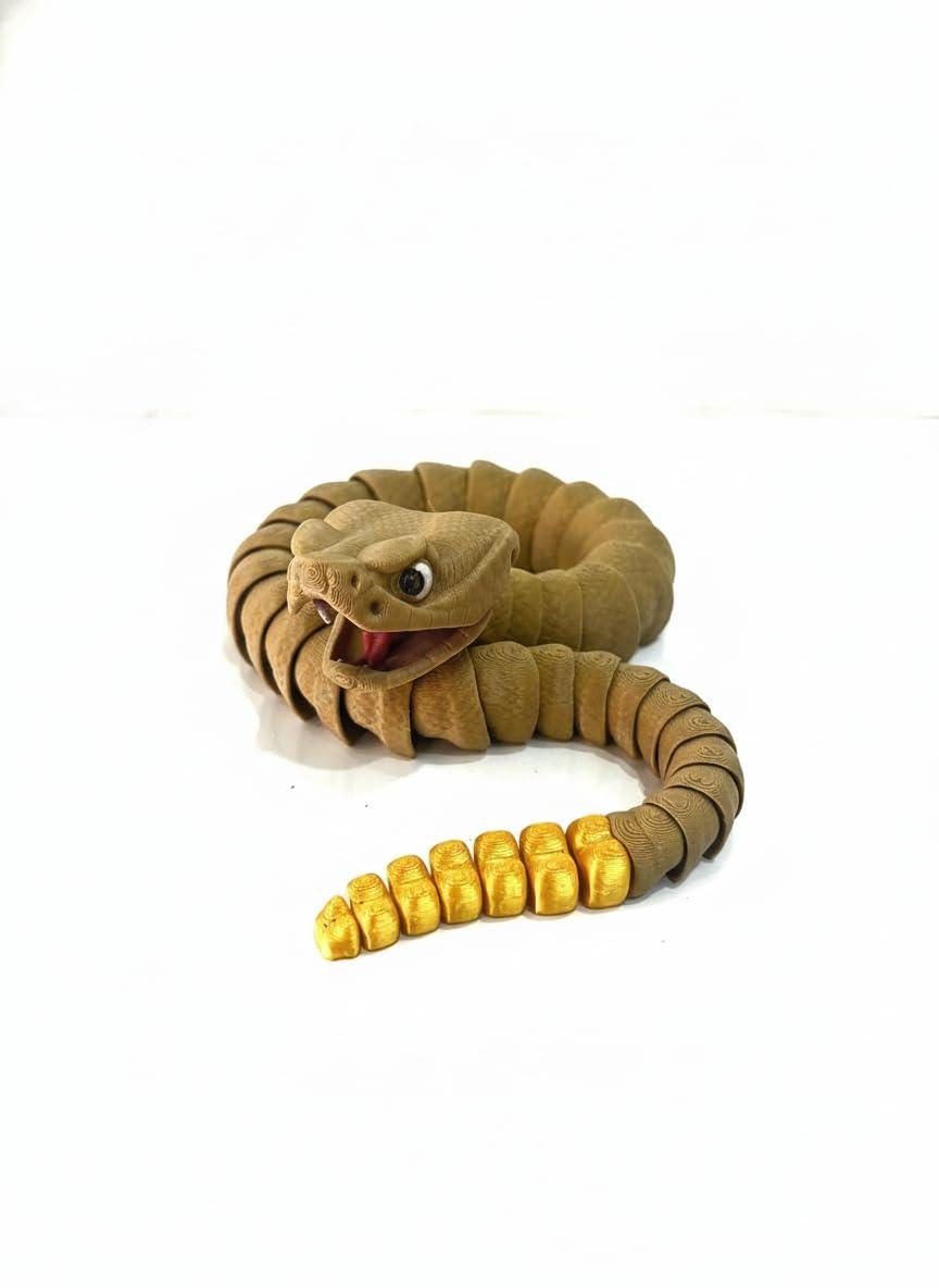 Realistic Snake Toy with Fully Articulated Body and Gold Tipped Tail | Flexible Lifelike Snake Figure for Desk Decor, Display, Pranks and Collectible Use