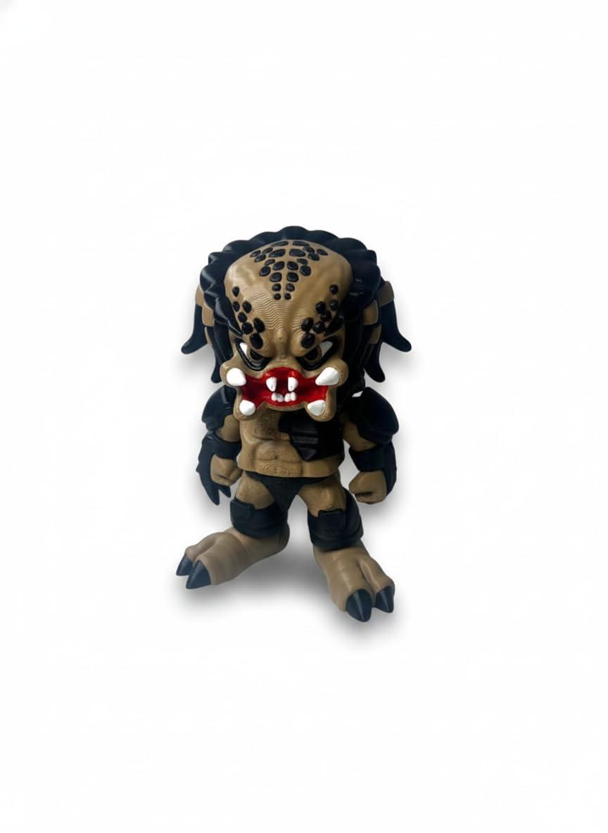 Action Figures Articulated Predator Collectible Toy | 3D Printed Flexible Alien Hunter Figure for Desk Decor, Display & Adult Collectors | Brown and Black Model