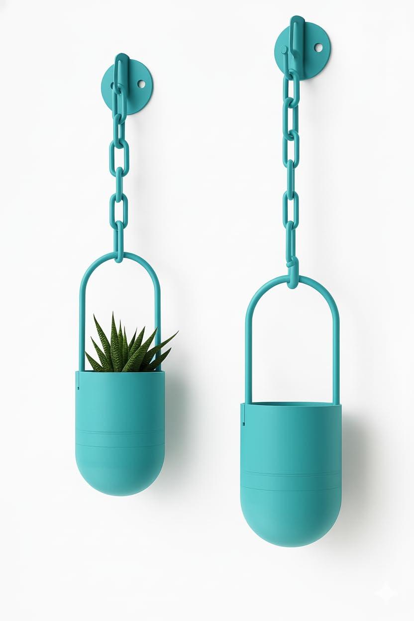 Modern Hanging Planter Set with Chain, Indoor Outdoor Decorative Plant Holders, Chain Suspension System with Drainage Holes