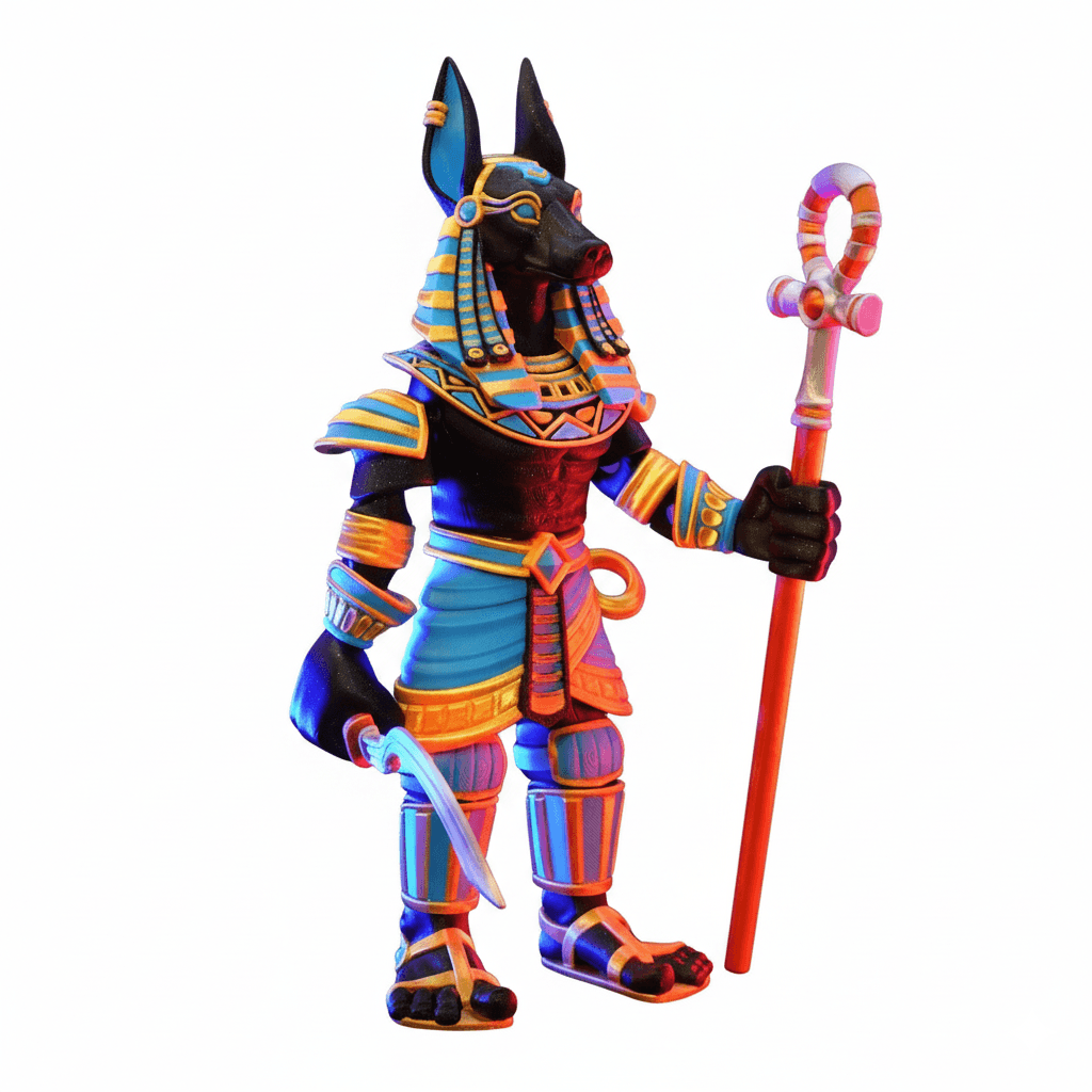 Anubis Action Figure, Egyptian God of The Dead Collectible, 3D Printed Poseable Statue with Ankh Staff & Khopesh Sword, Mythology Desk Decor Gift