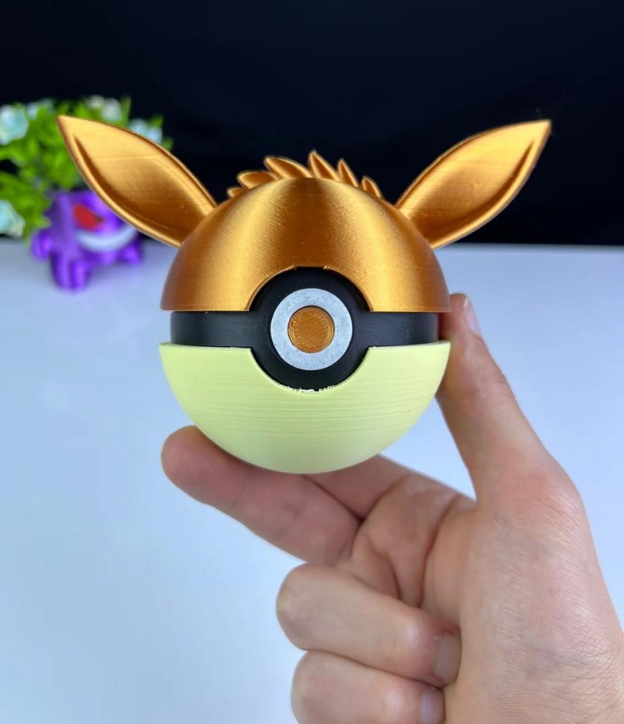 Eevee Inspired Pokéball Collectible | 3D Printed Premium Display Ball | Anime Desk Decor | Unique Gift for Pokémon Fans | Smooth Open Mechanism