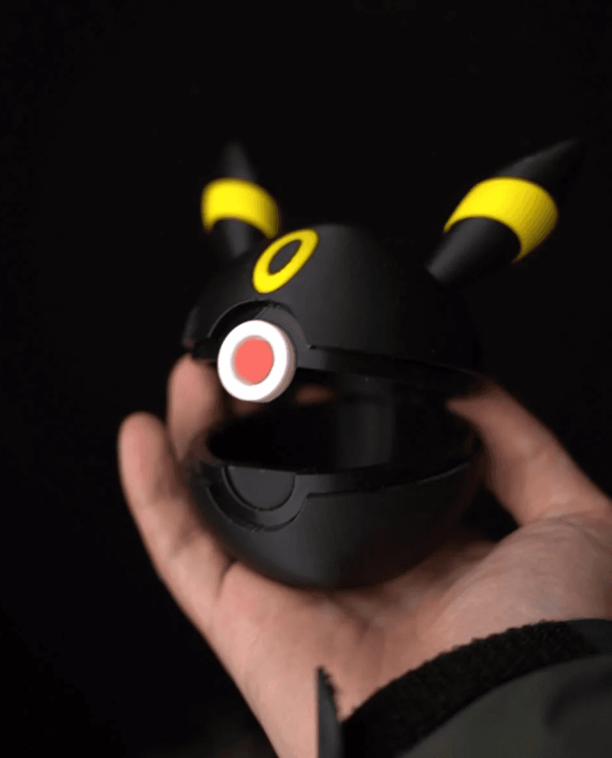 Umbreon Inspired Pokéball Collectible | 3D Printed Premium Display Ball | Anime Desk Decor | Unique Gift for Pokémon Fans | Smooth Open Mechanism | Black & Yellow Finish