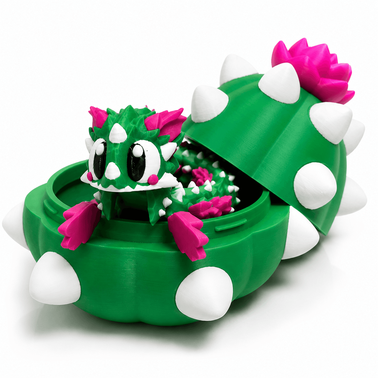 Cactus Dragon with Egg 3D Printed Fantasy Collectible Toy, Green