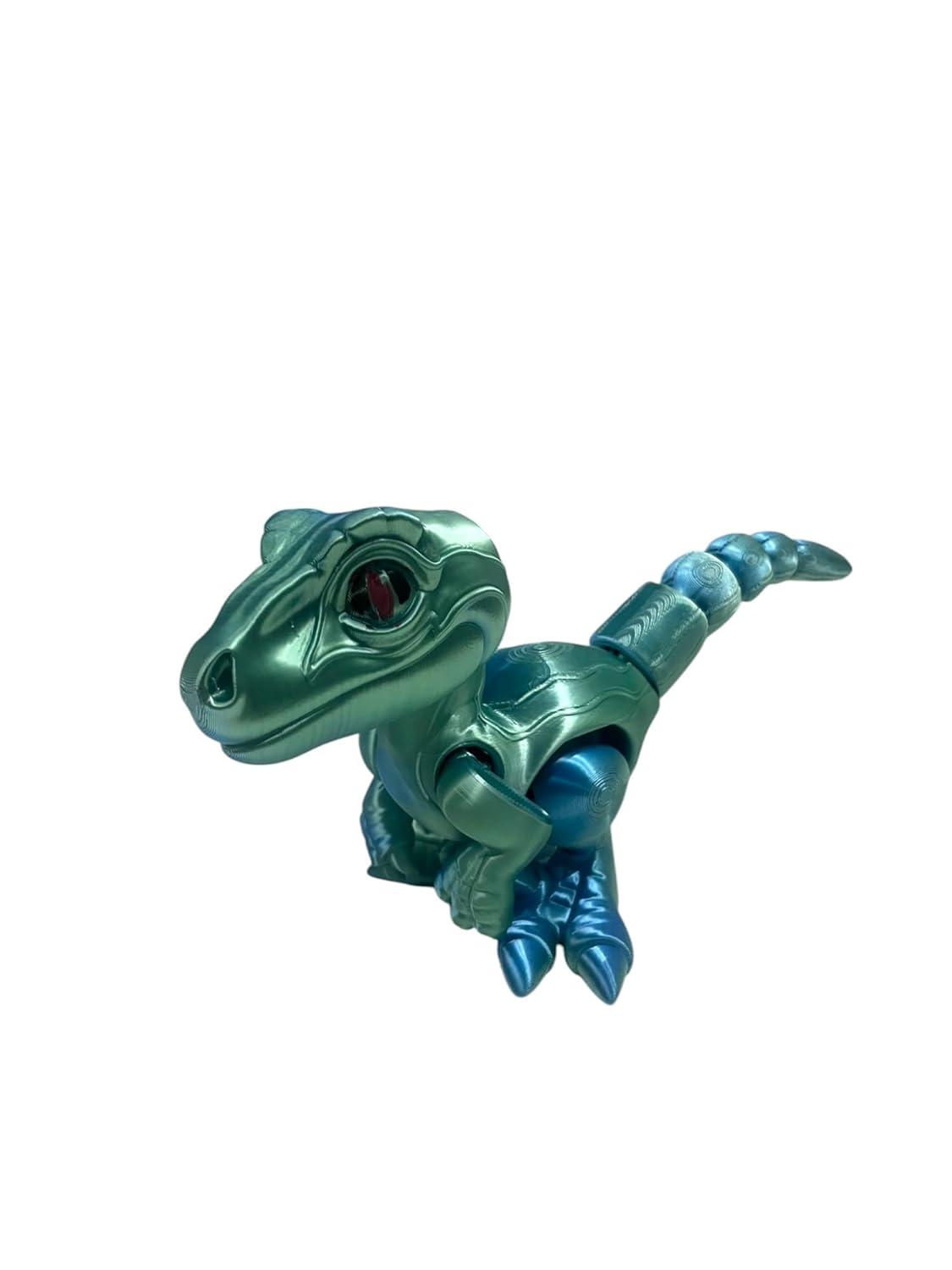 Dinosaur Toys Velociraptor Articulated Figure | 3D Printed Metallic Green Dinosaur Toy with Posable Joints | Collectible Dino Toy for Kids 6–12 Years & Adults